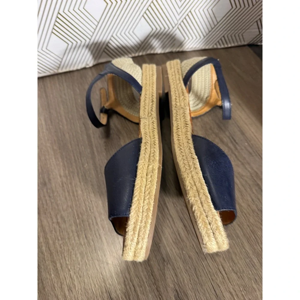 Lucky Brand Navy Blue Leather Espadrille Ankle Strap Sandals Flats Womens  9M 39